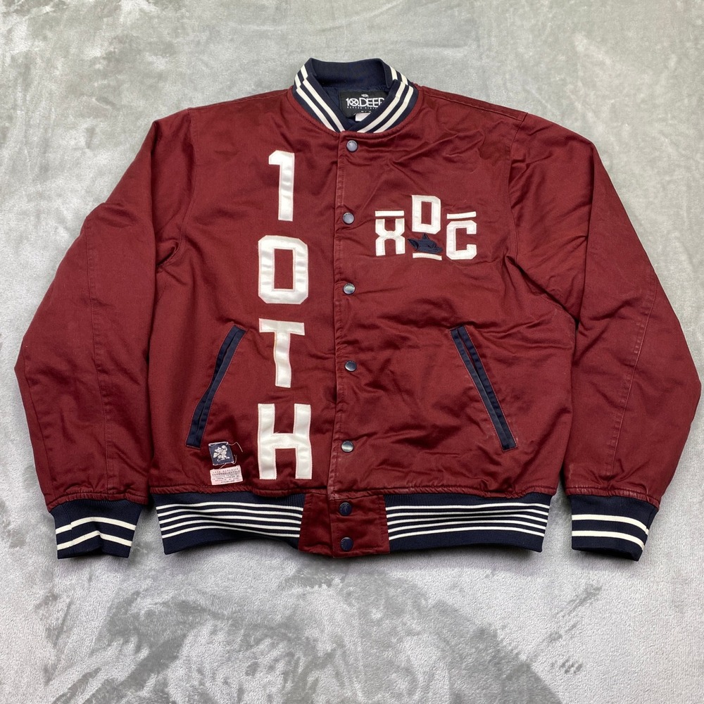 10 Deep RDC Tenth Satin Varsity Bomber‎ Jacket Maroon White Navy Size M